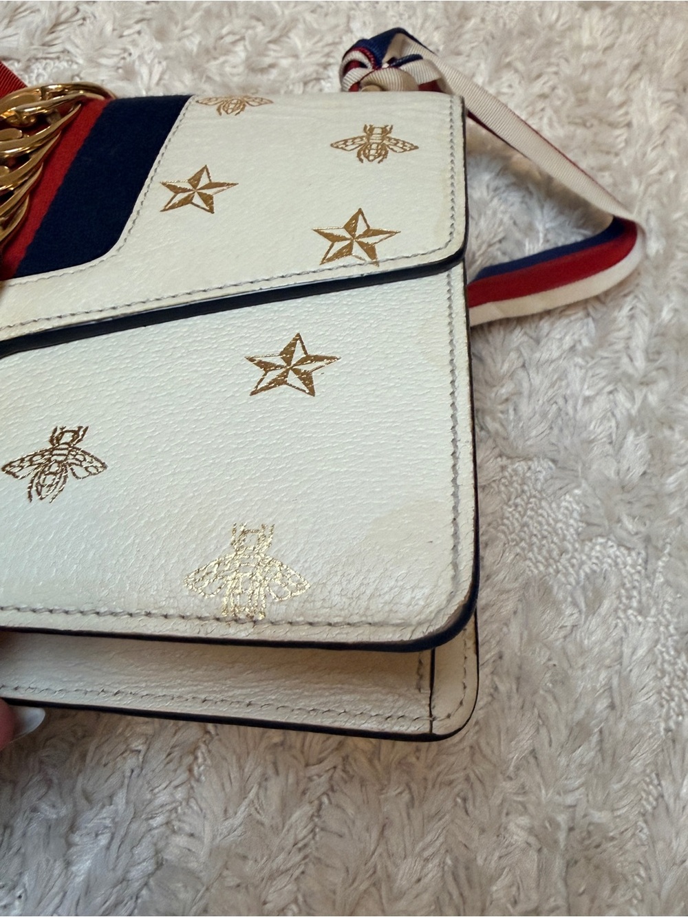 Gucci Sylvie Crossbody with Gold Star & Bee and Red-Blue Stripe strap - Picture 11 of 16